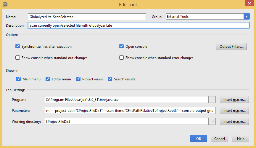 Task for scanning the selected file or directory with Globalyzer Lite in IntelliJ IDEA or Android Studio