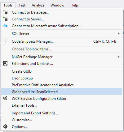 Running Globalyzer Lite in Visual Studio